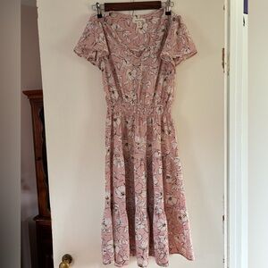 Floral Pink Maxi Dress with Smocked Waist